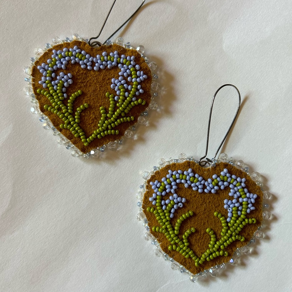 Lavender Hearts Beaded Smoked Hide Earrings